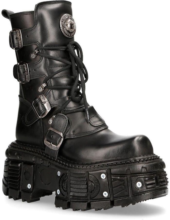 New Rock unisex zwart lederen gevechtsplatformlaarzen TANK373-S1