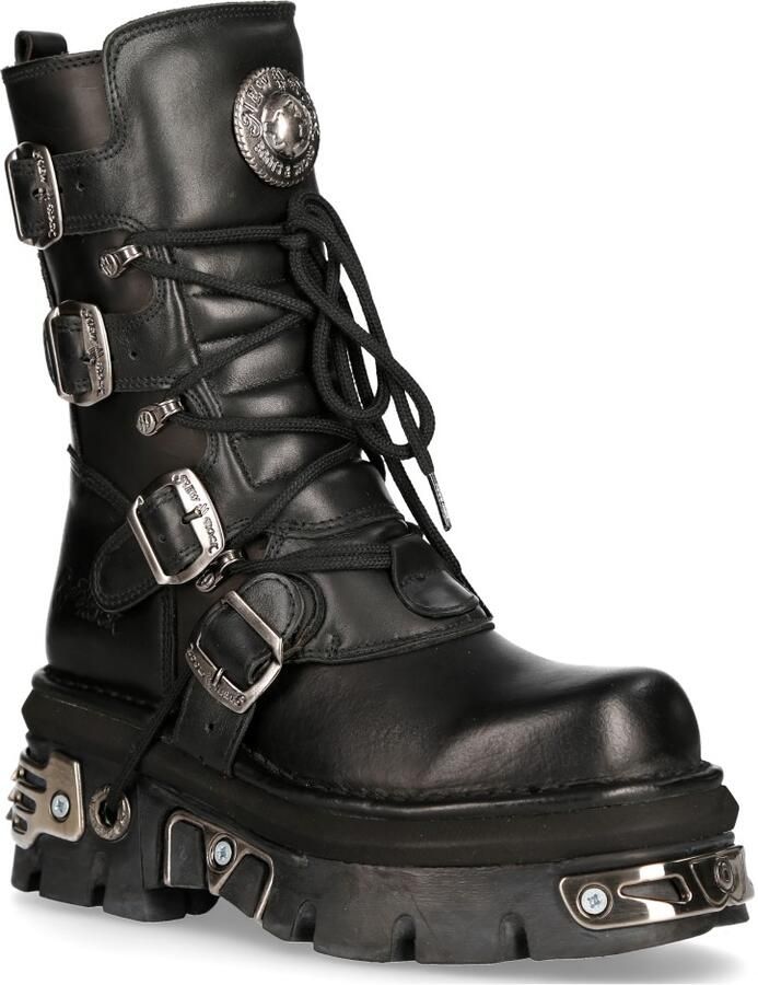 New Rock unisex zwart lederen gotische halfhoge laarzen-373-S4