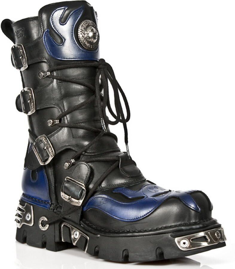 New Rock Unisex Zwart Blauw Leer Gothic Biker Skull Boots-107-C5
