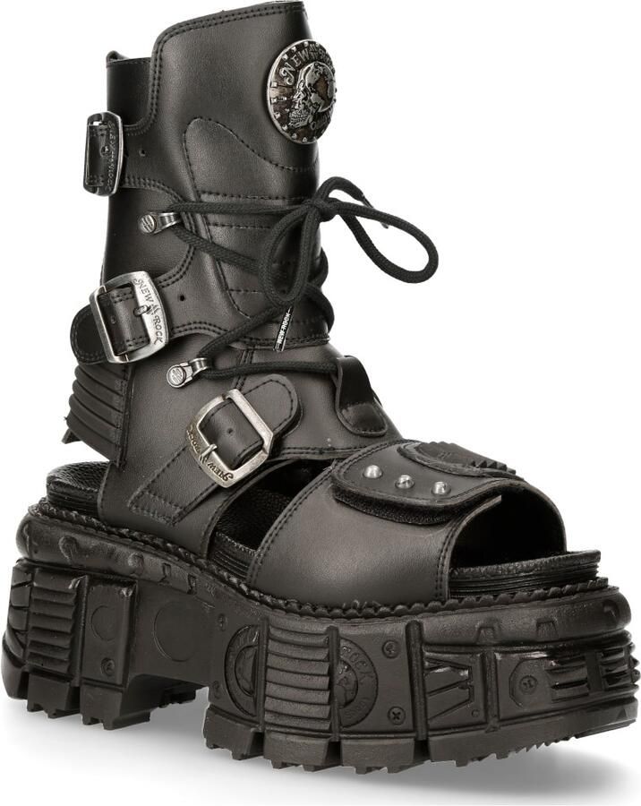 New Rock Unisex zwarte veganistisch lederen sandaallaarzen BIOS107-V1