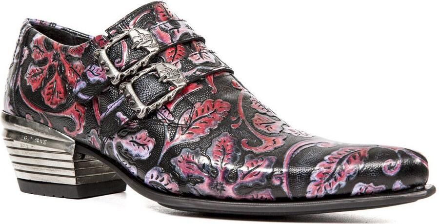 New Rock Vintage rode bloemen lederen gesp schoenen-7960-S6