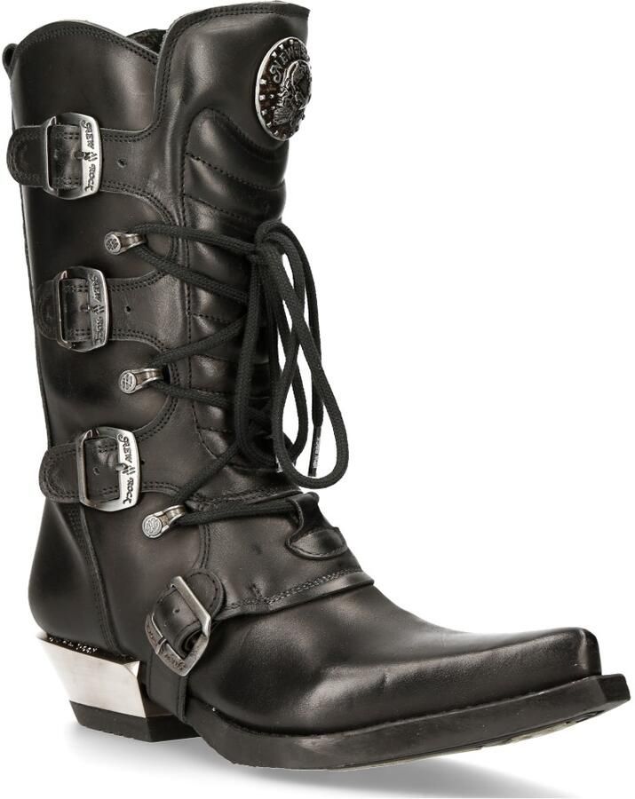 New Rock zwart lederen cowboylaarzen met gesp M-7993-S1