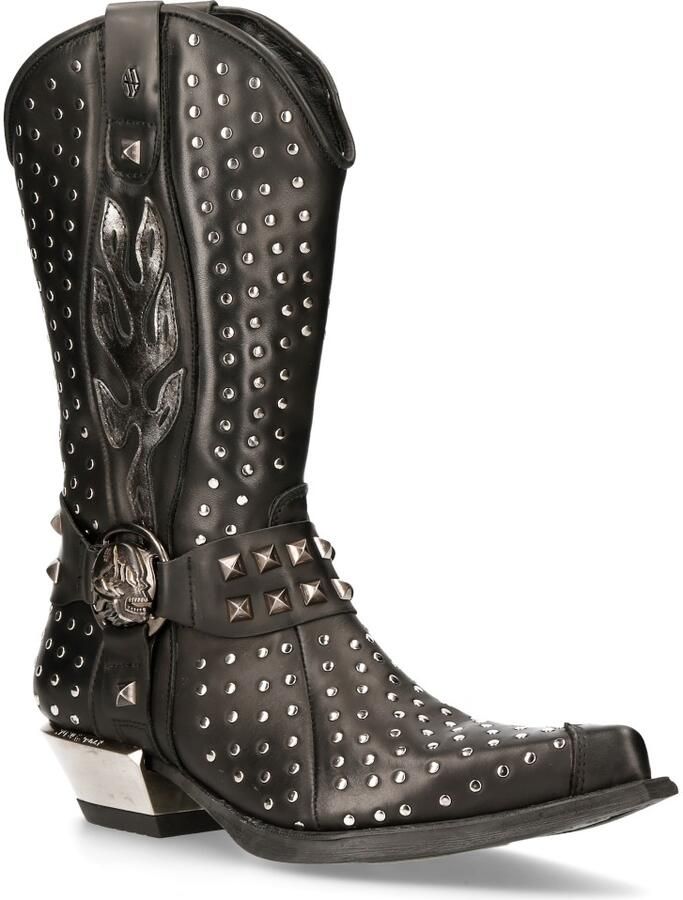New Rock zwart lederen cowboylaarzen met studs M-7928-S1