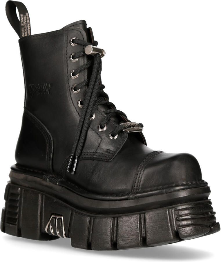 New Rock zwart lederen gevechtstorenlaarzen M-NEWMILI083-S21
