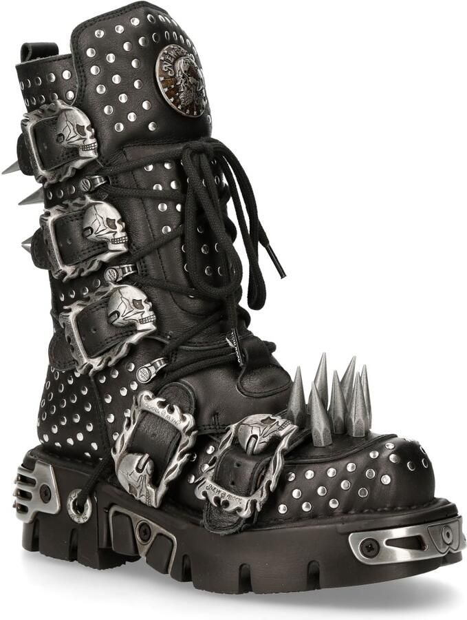 New Rock zwart lederen gotische laarzen met studs-1535-S1