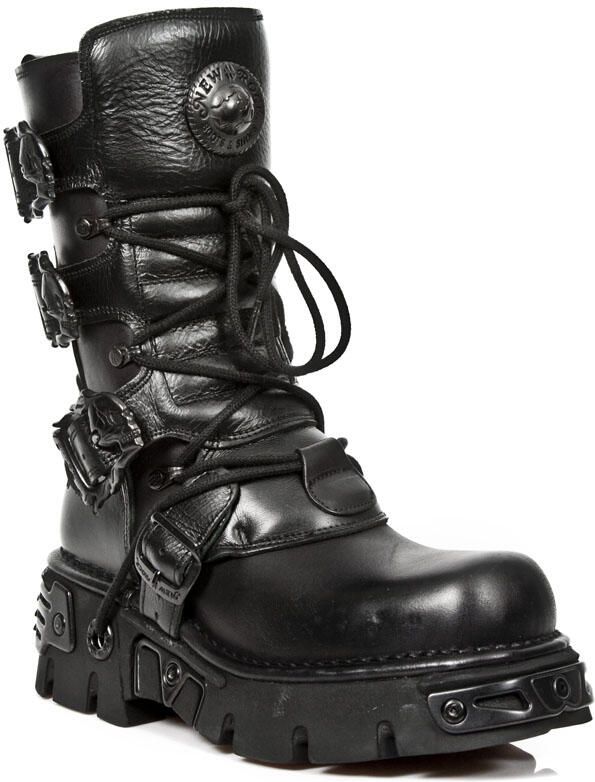 New Rock zwart lederen halfhoge laarzen-391-S18