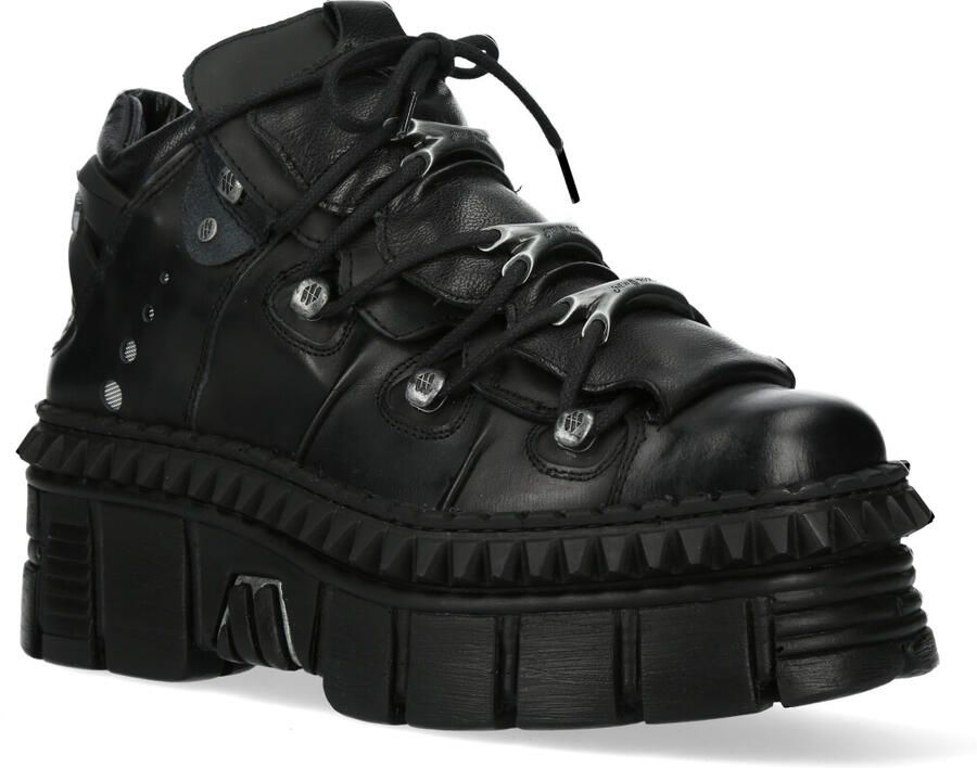 New Rock zwart leren enkellaarzen Goth-WALL106-S13