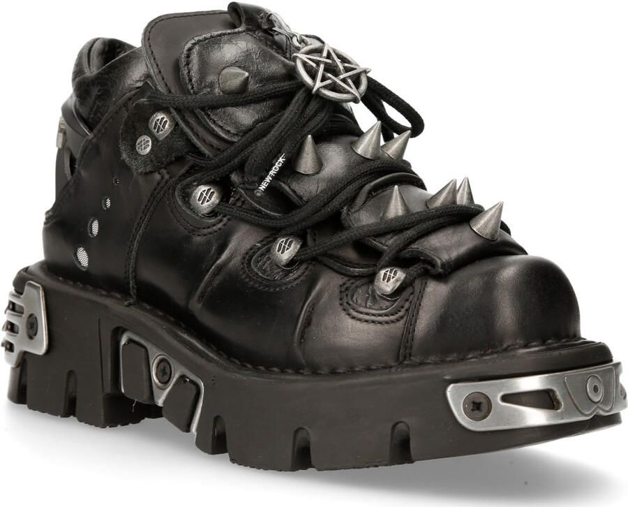 New Rock zwart leren enkellaarzen met spikes-110-S1