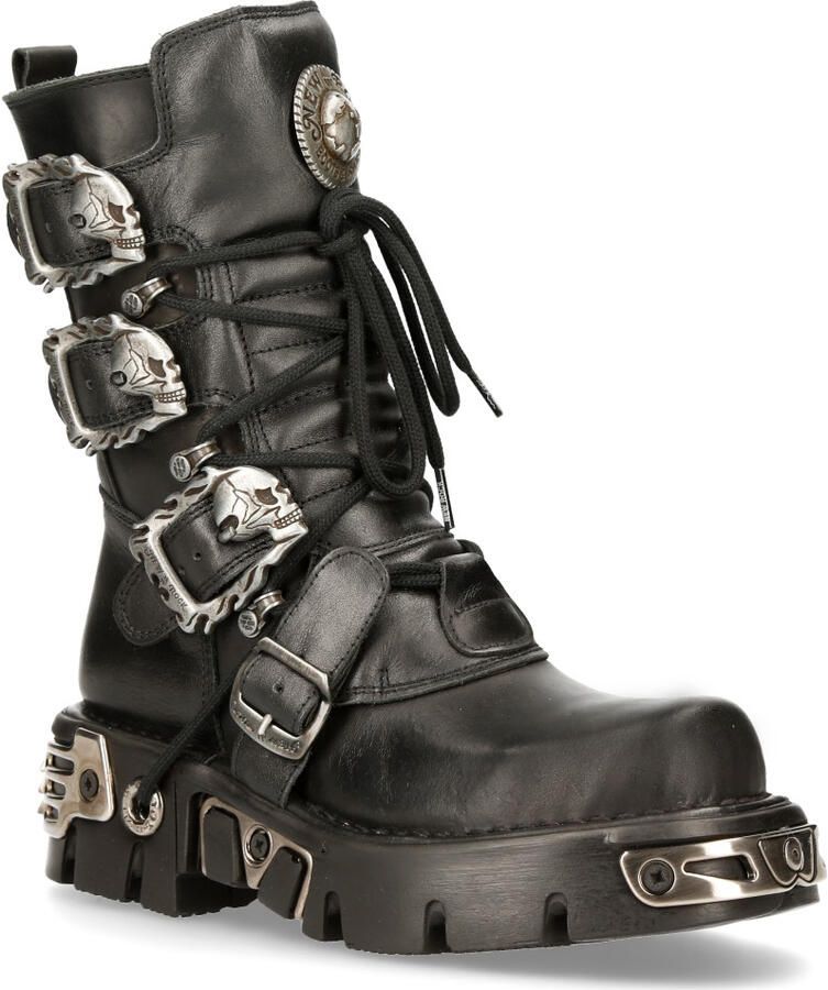 New Rock zwarte halfhoge gotische leren laarzen-391-S1