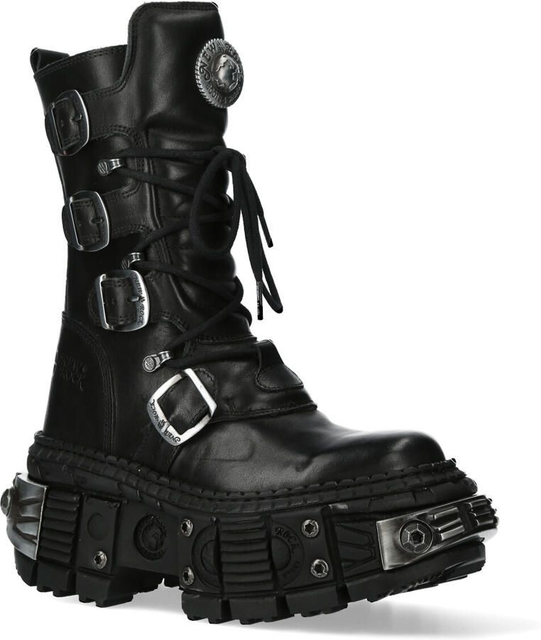 New Rock zwarte halfhoge lederen Goth-laarzen-WALL1473-S11