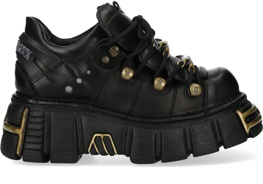 New Rock zwarte leren gotische platform enkellaarsjes M-120N-C116