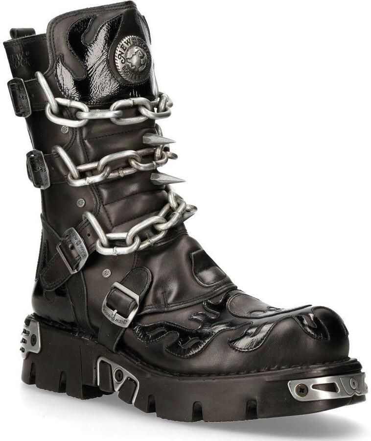 New Rock zwarte puntige gotische laarzen met halfhoge kuit-727-S1