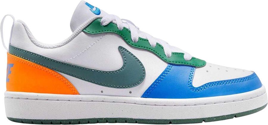 Nike Borough Low Recraft leren platte sneakers voor kinderen (Wit blauw oranje)