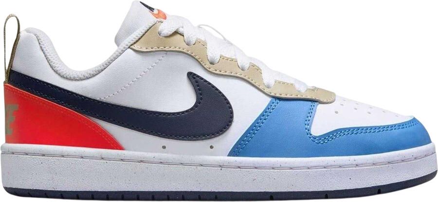 Nike Borough Low Recraft leren platte sneakers voor kinderen (Wit blauw rood)