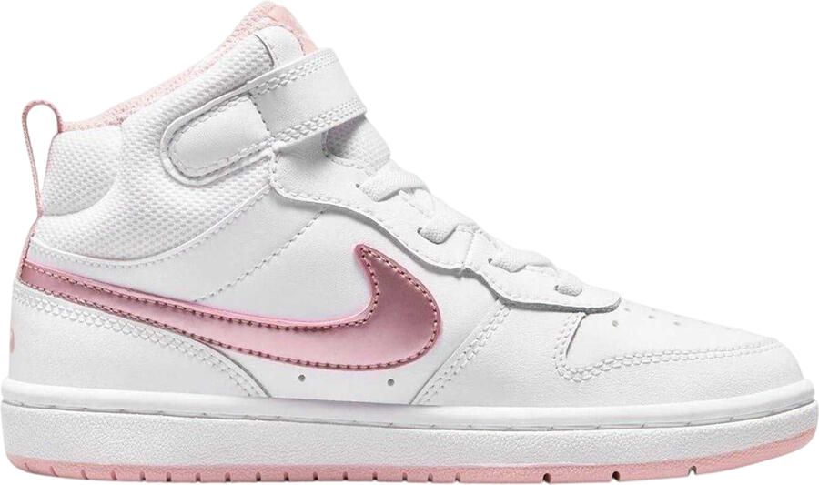 Nike Kinderen Court Borough Swoosh Leren Hoge Sneakers (Wit Roze)