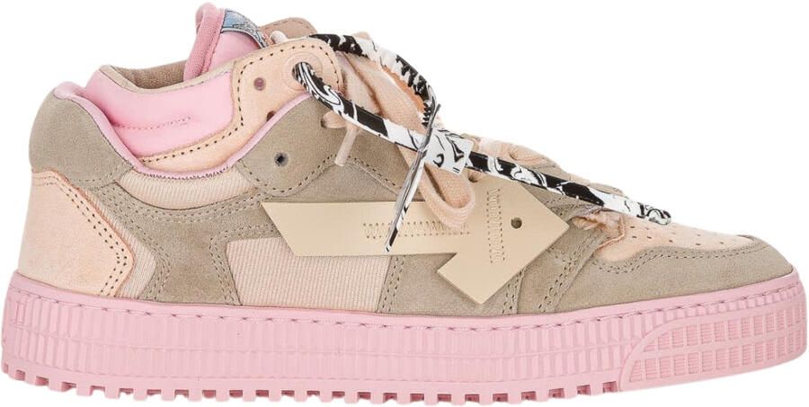 Off-White Gebroken witte drijvende pijl roze leren sneakers met lage bovenkant
