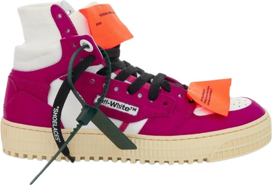 Off-White Gebroken witte Off Court 3.0 Fuchsia hoge leren sneakers