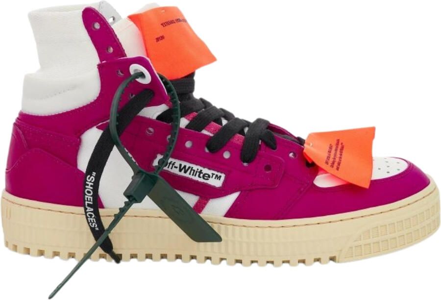 Off-White Gebroken witte Off Court 3.0 fuchsia hoge leren sneakers