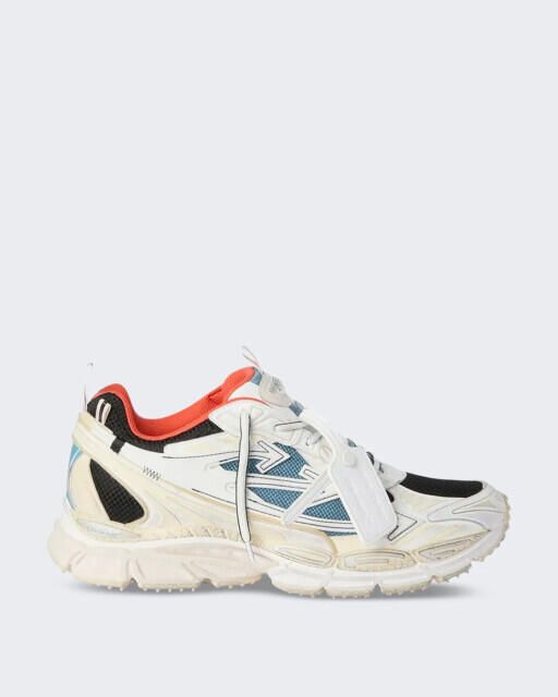 Off White Heren be right back worn out sneaker neonblauw met