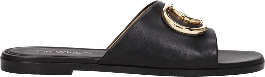 Off-White Zwarte Leren Slippers