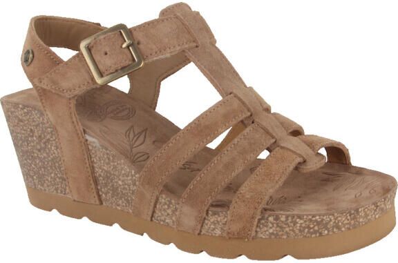 Panama Jack Dames Wedge Heel Bark Bruine Suède Leren Sandalen Vero B1