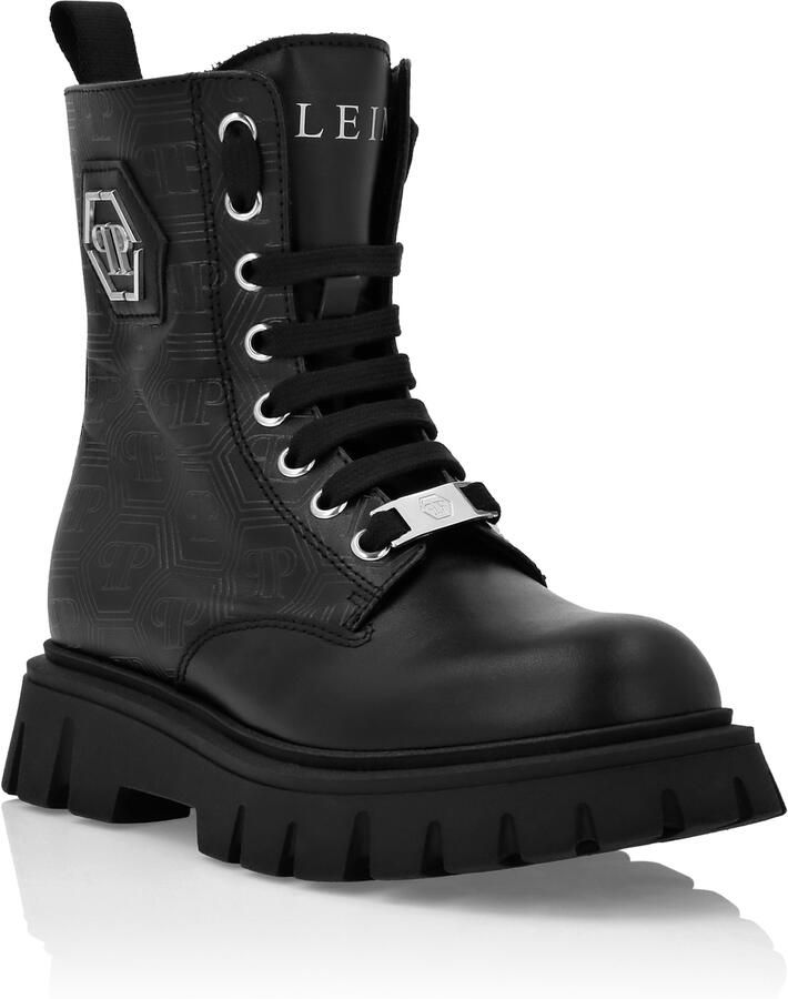 Philipp Plein Nappa Leather Mid Boots Hexagon Monogram