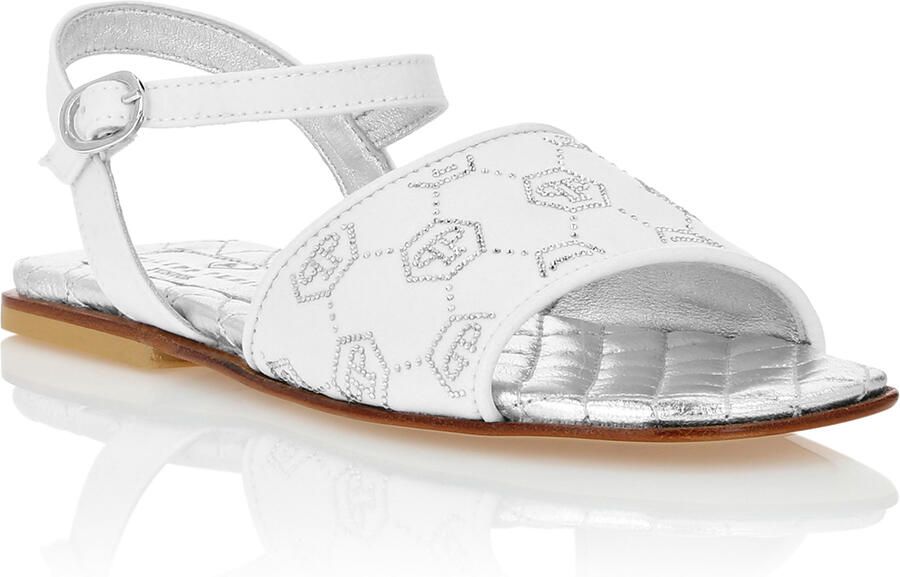 Philipp Plein Satin Flat Sandals Monogram Strass