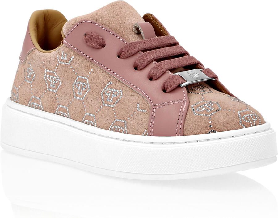 Philipp Plein Suede Lo-Top Sneakers Monogram Strass