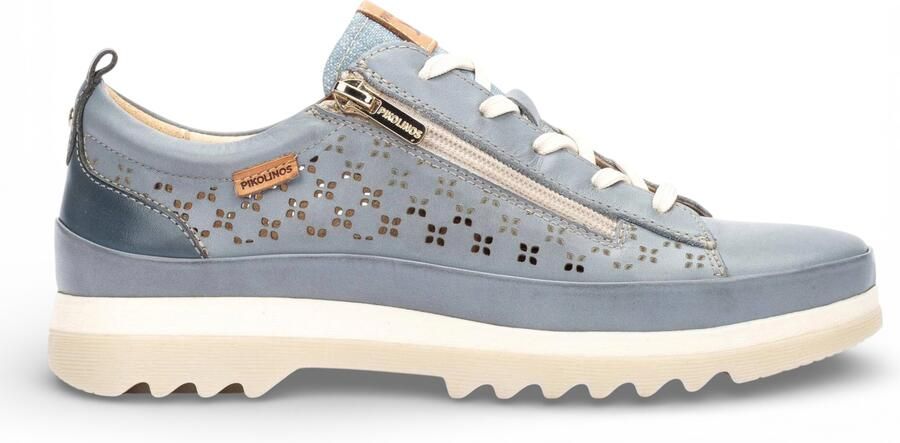 Pikolinos dames sneakers met vetersluiting en ritssluiting denimblauw leer Vigo