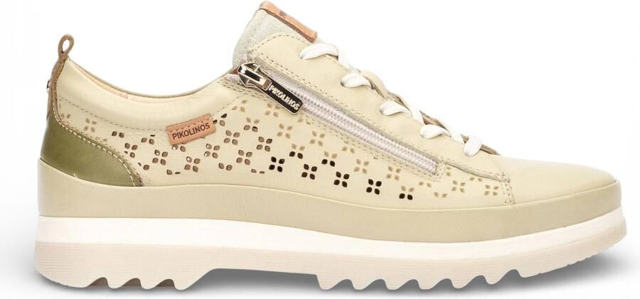 Pikolinos dames sneakers van appelgroen leer met veters en ritssluiting Vigo
