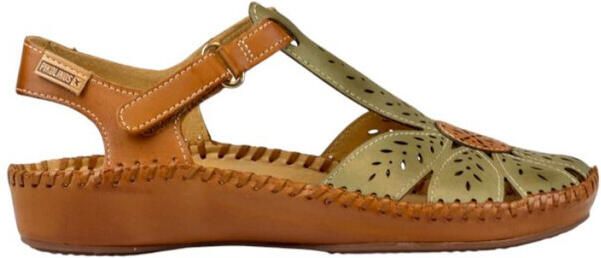 Pikolinos Dames Tan Groene Leder Gevoerd Wedge Sandalen P-Vallarta