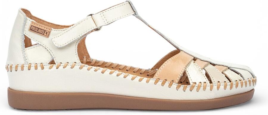 Pikolinos dames witte leren halfopen sleehak sandalen Cadaques