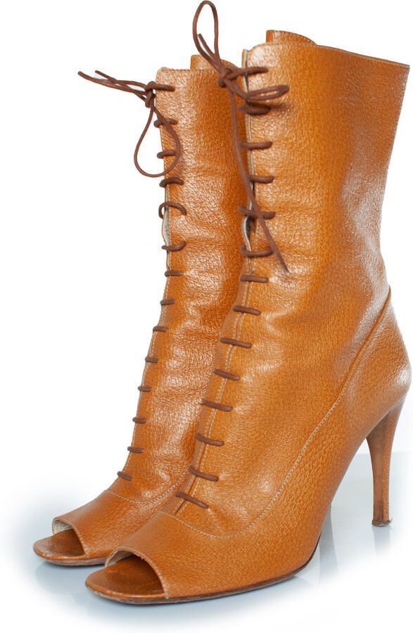 Prada Pre-owned Prada bruine leren veterlaarzen met peep toe