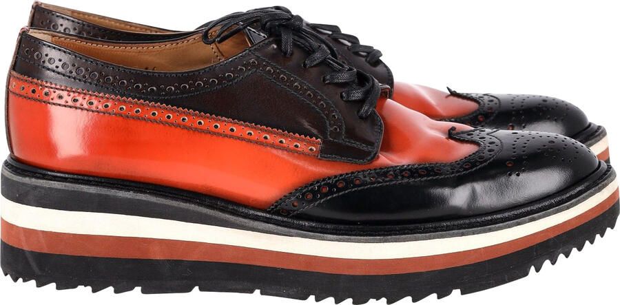 Prada Pre-owned Prada Flatform Derby Brogue Veterschoen in Zwart Leer