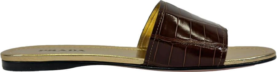 Prada Pre-owned Prada Krokodillenpatroon Slide Flat Sandalen in Bruin Leer