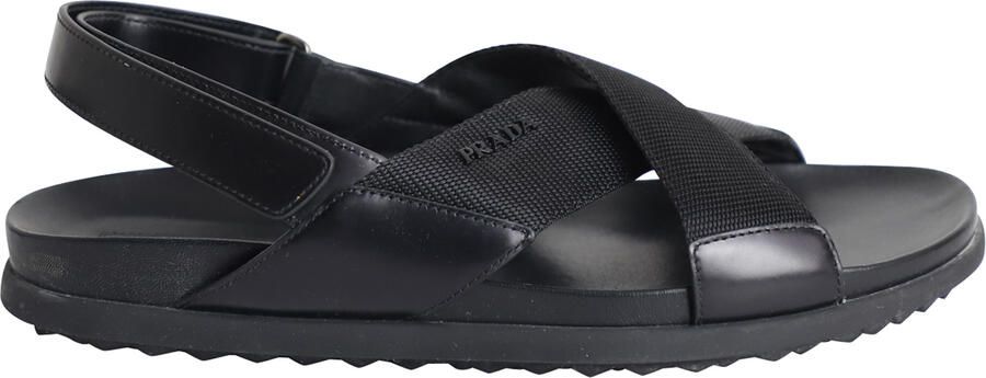 Prada Pre-owned Prada Logo Band Kruis Sandalen in Zwart Leer