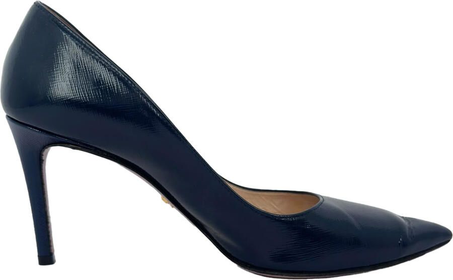 Prada Pre-owned Prada Pumps met Spitse Neuzen in Marineblauw Lakleer