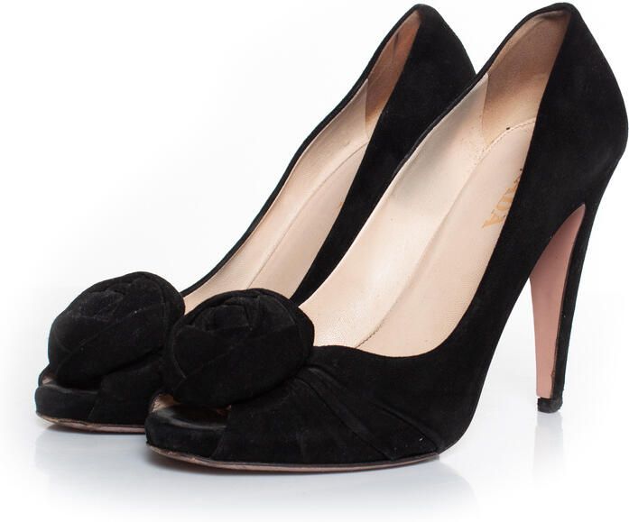 Prada Pre-owned Prada Suede open teen pump met bloemenapplicatie