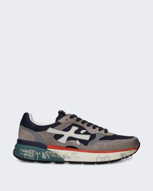 Premiata Heren sneaker met grijs en rood kleurblok