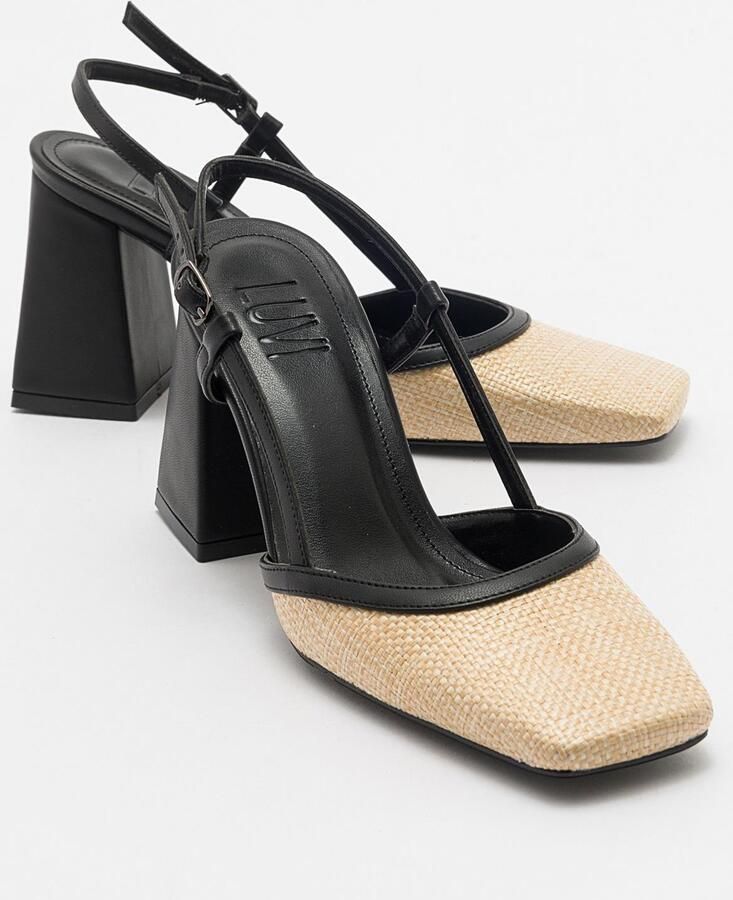 Prologue Rivie Raffia Pump met Vierkante Neus en Blokhak (Dames)