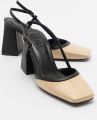 Prologue Rivie Raffia Pump met Vierkante Neus en Blokhak (Dames) - Zwart