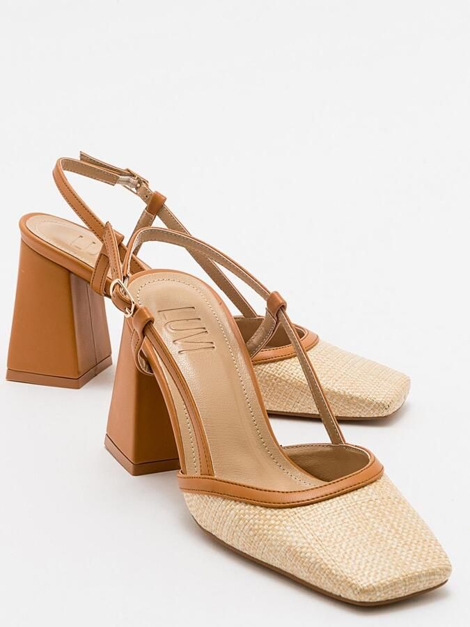 Prologue Rivie Raffia Pump met Vierkante Neus en Blokhak (Dames)