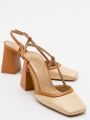 Prologue Rivie Raffia Pump met Vierkante Neus en Blokhak (Dames) - Bruin