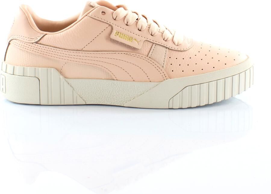 Puma Cali Emboss Cream Tan Leather Low Lace Up Damestrainers 369734 01