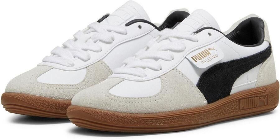 Puma Jongens Palermo Classic Leren Platte Trainers (Wit Zwart)