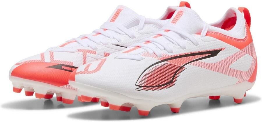 Puma Kinder Kinder Ultra 5 Match Stevige Grond Voetbalschoenen (Wit Rood)