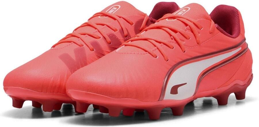 Puma Voetbalschoenen voor kinderen model King Match voor harde ondergrond (Rood Wit)