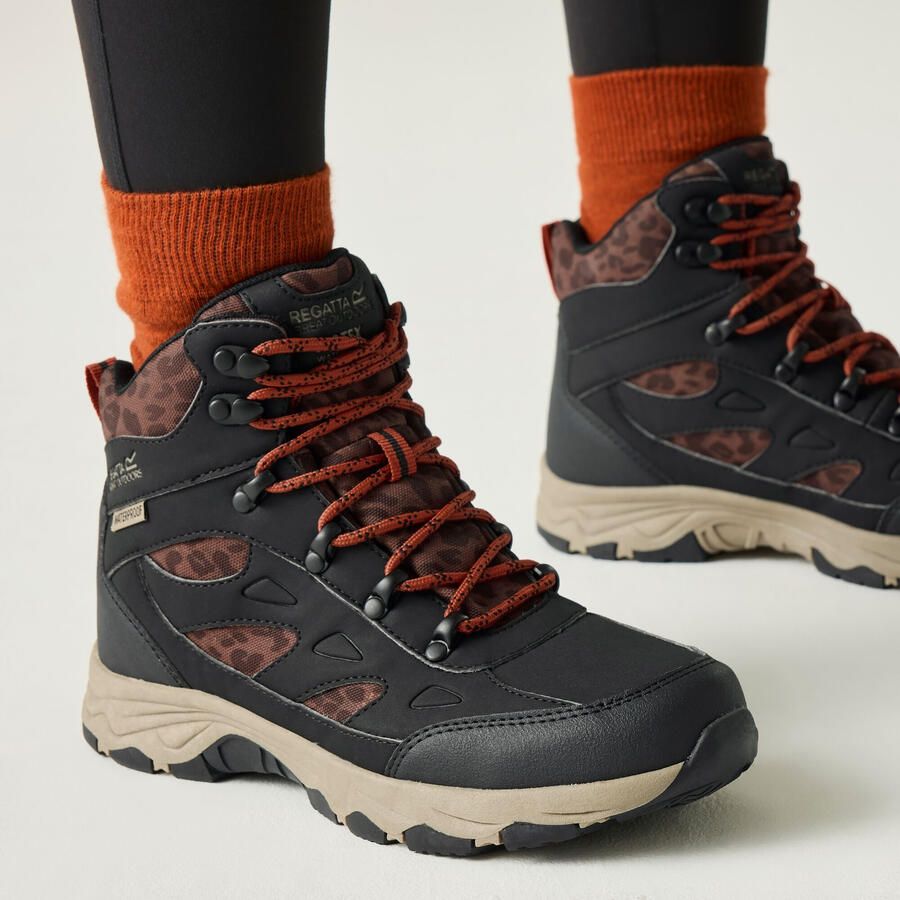 Regatta Dames Vendora Leopard Synthetisch Leren Wandelschoenen (Zwart)