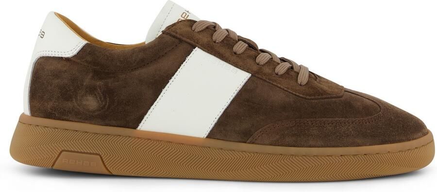 Rehab Suede sneaker donkerbruin leer wit accent