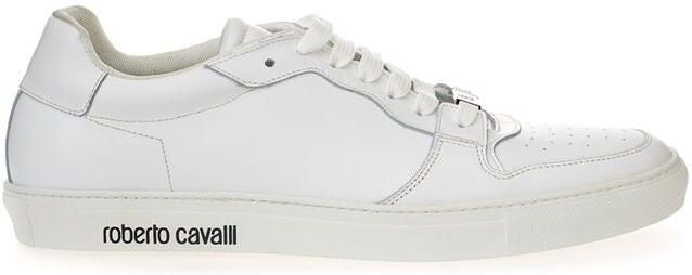 Roberto Cavalli Witte Leren Lage Sneakers